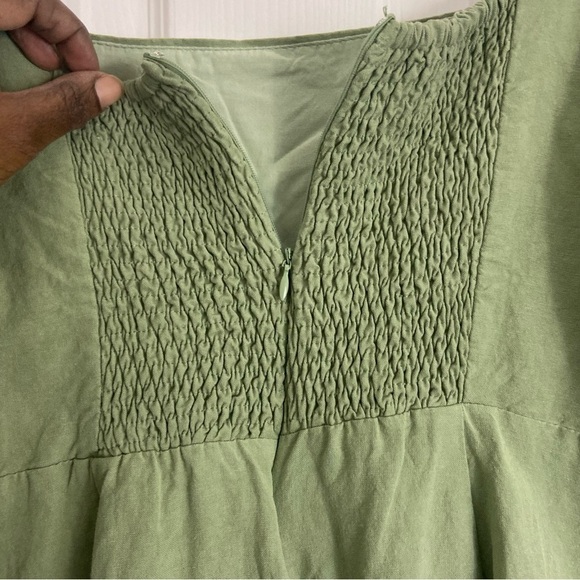 Lost + Wander Sage Green Emilia Mini Dress Linen Blend Sz L - Picture 13 of 14